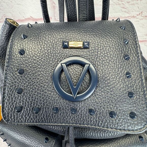 Valentino Mario Simeon Studded Leather Backpack Navy NWT - Picture 3 of 13